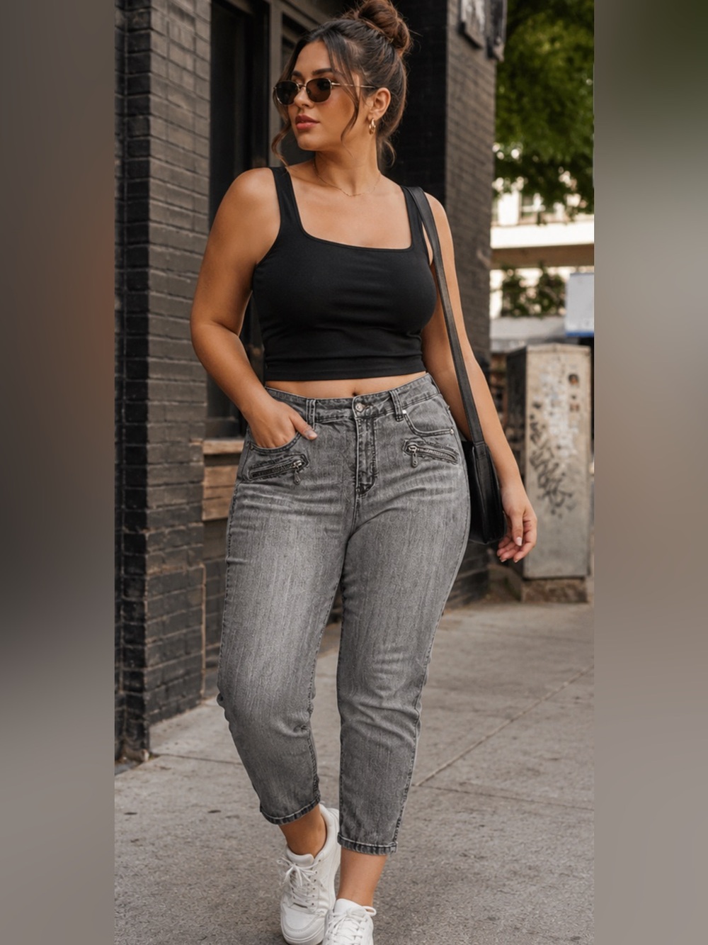 Melissa McCarthy Gray Zipper-Accent Ankle Jeans